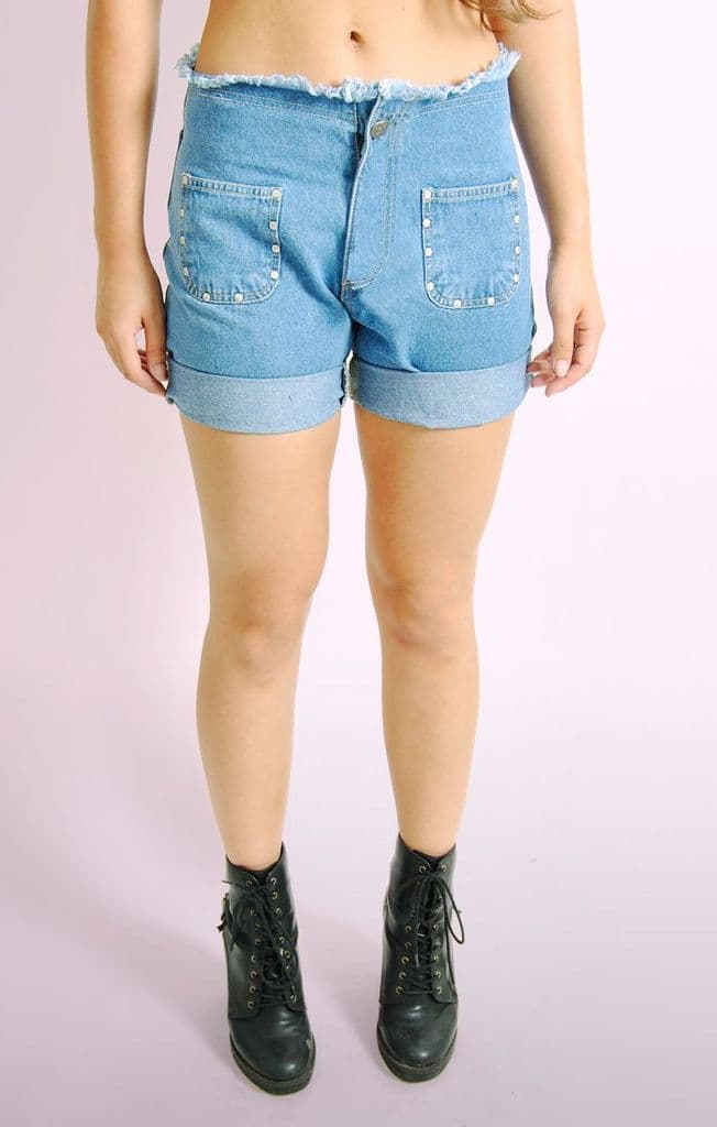 Frayed Denim Shorts with Stude Detail